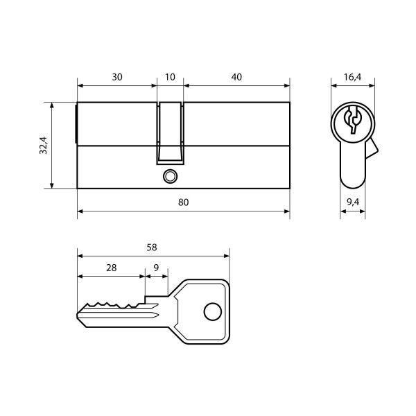 Цилиндр Стандарт Z.I.80-5К BP (30*10*40) золото, 5 кл, англ. кл/кл