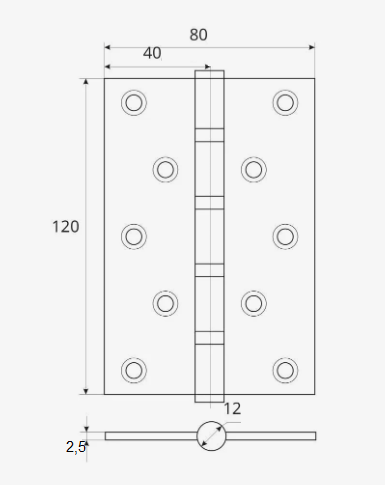 Петля дверная AVERS 120*80*2.5-B4-GM