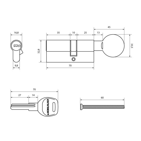 Цилиндр Аллюр HD FG 70-5К CP(25Gx10x35) 5 кл, хром, перф.кл/верт		