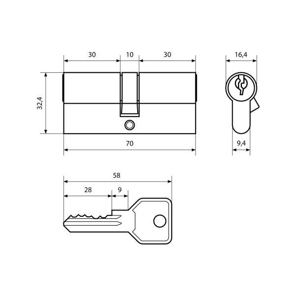 Цилиндр Стандарт Z.I.70 CP (30*10*30) 5кл, хром, англ. кл/кл