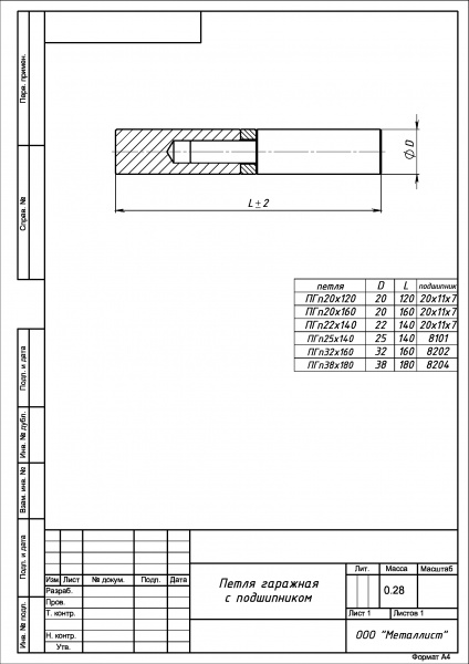 Петля для мет. дверей с подшипником 22*140 круглая б/п (К)